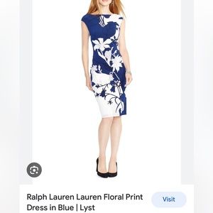 Ralph Lauren Lauren Floral Print Lined Dress in Blue Size 2